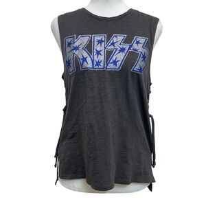 Lucky Brand Gray KISS Glitter Logo Corset Side Retro Tank Top